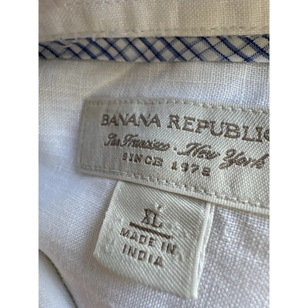 NWOT Banana Republic 100% Linen White XL Mens Shirt Long Sleeves